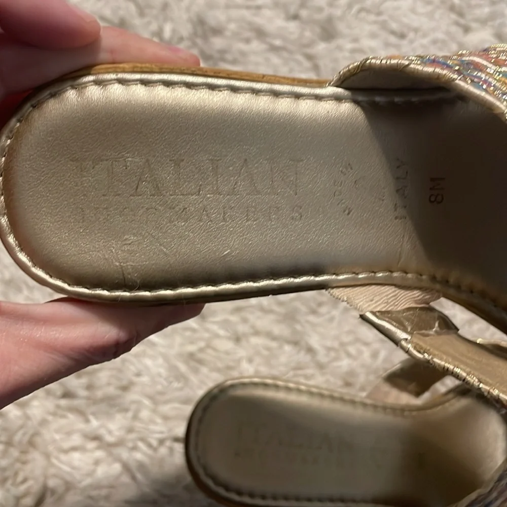 Italian Shoemakers Women Wedge Heels Size 8 Gold Colorful Coastal Bohemian